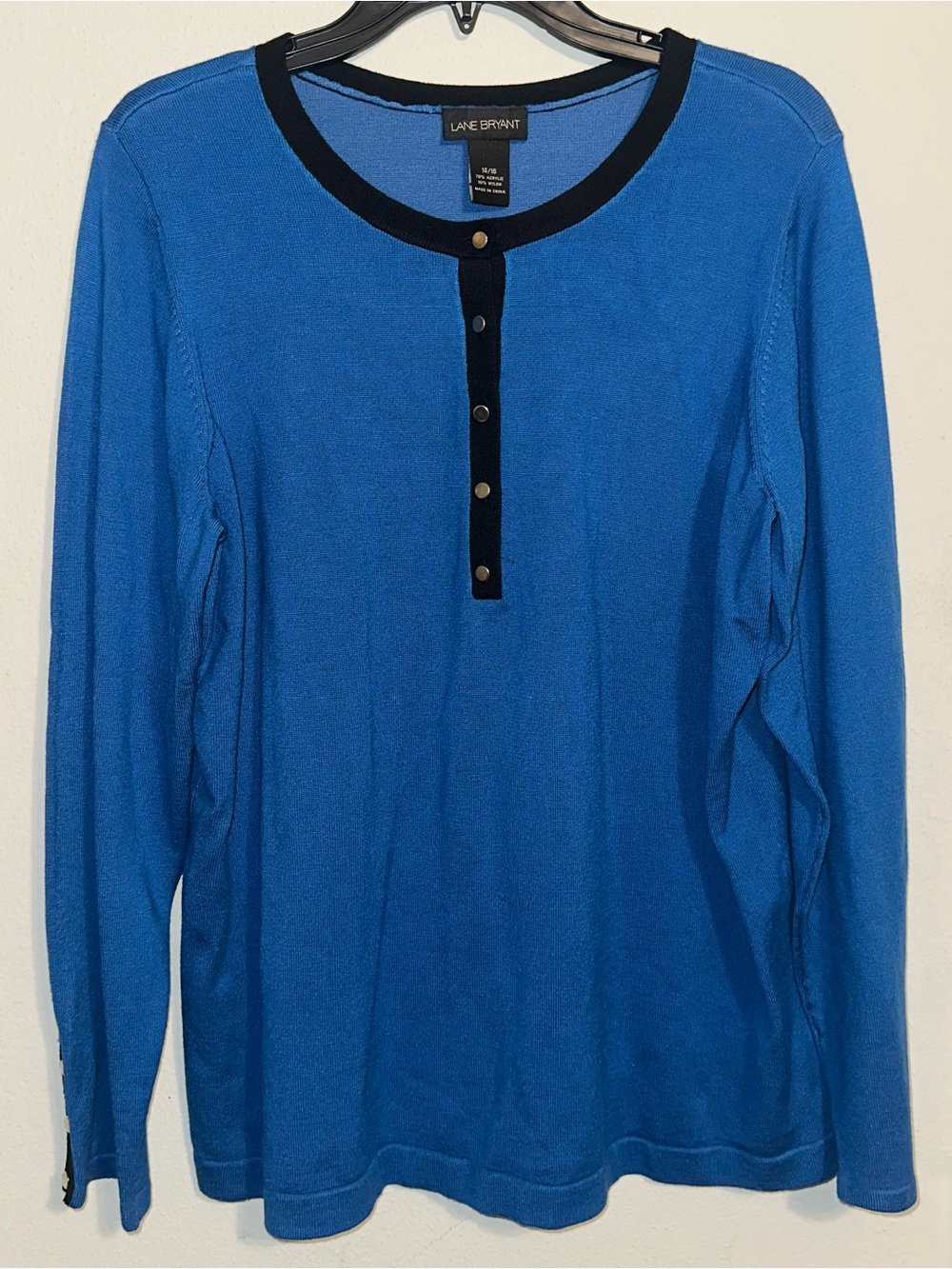 Lane Bryant Women’s Long-Sleeve Henley Tee - Blue